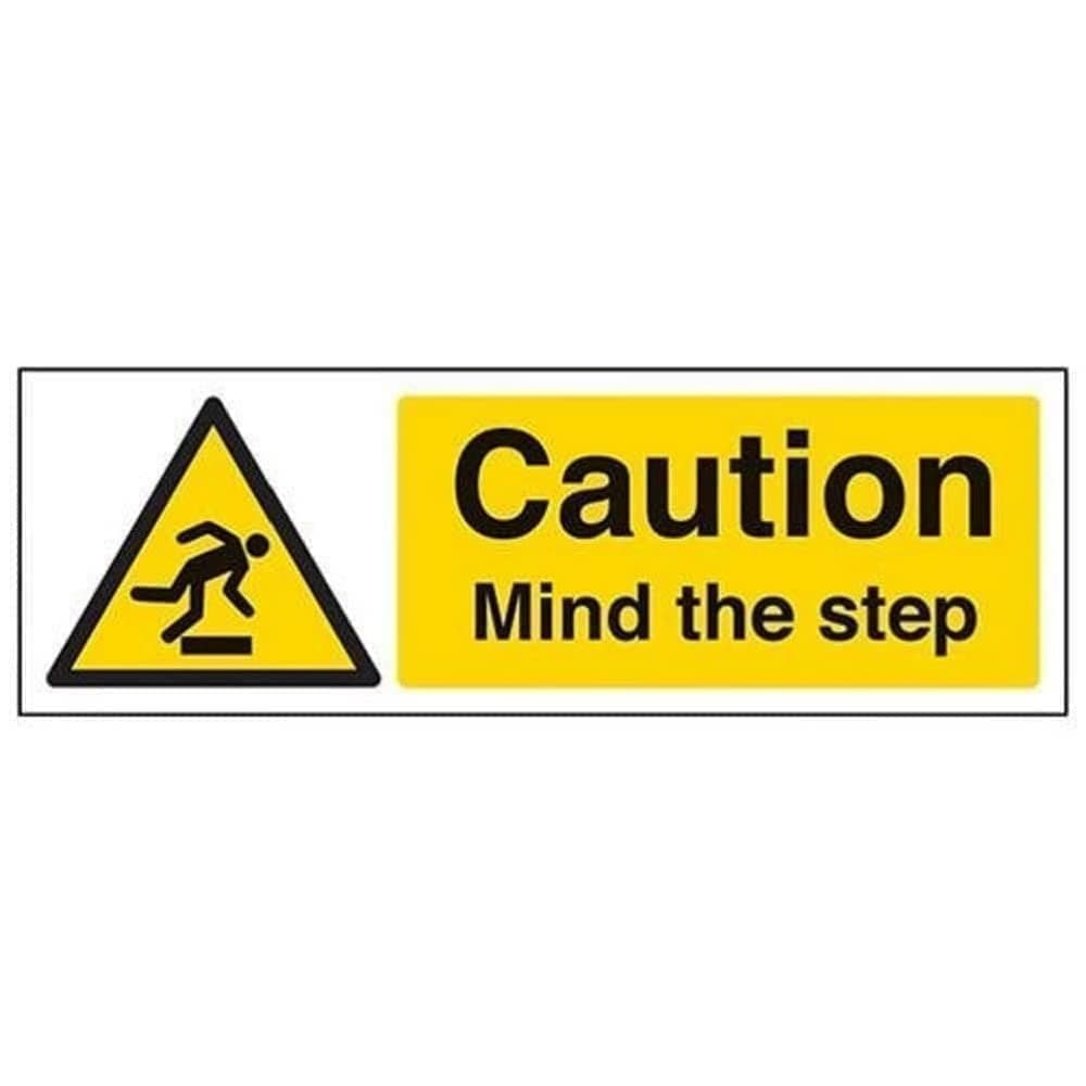 V Safety Caution Mind The Step Warning Sign - 300mm x 100mm - Self Adhesive Vinyl