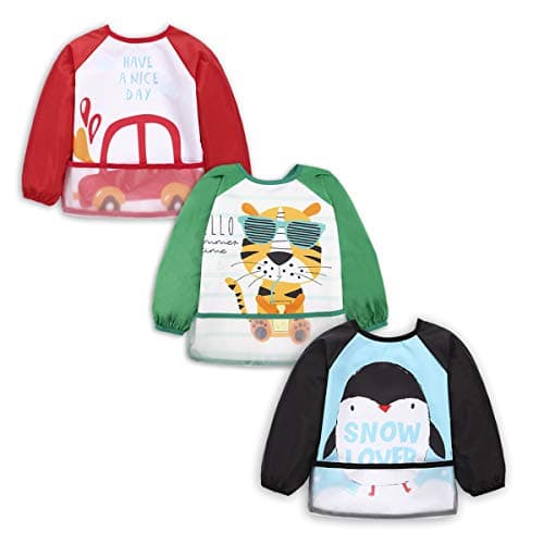 3 Pcs Long Sleeved Bib Set | Baby Waterproof Bibs with Pocket |Toddler Bib with Sleeves