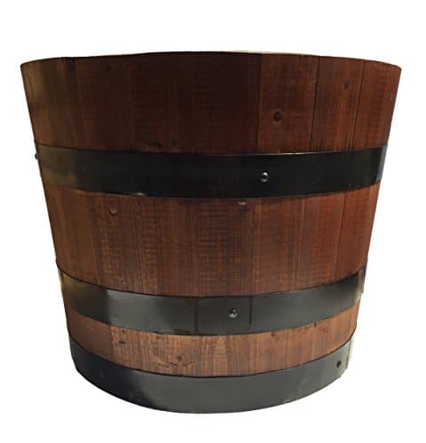 Wooden Barrel Planter With Hidden Casters. Waterproof. (Honey Pecan)