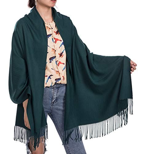 Womens Soft Scarf Blanket Large Pashmina Cashmere Shawls Wrap Stole with Tassel(Black)