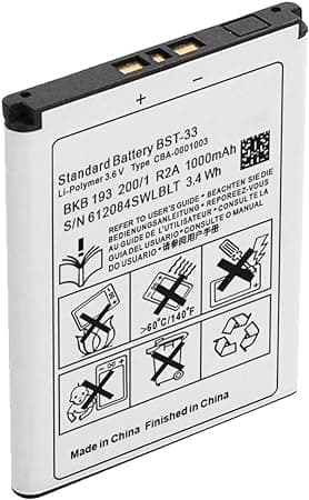 Battery for Sony Ericsson BST-33, (1000mah) High Power Replacement Battery Compatible with C901i C903i K800i K810i W205i W595i W880i W960i