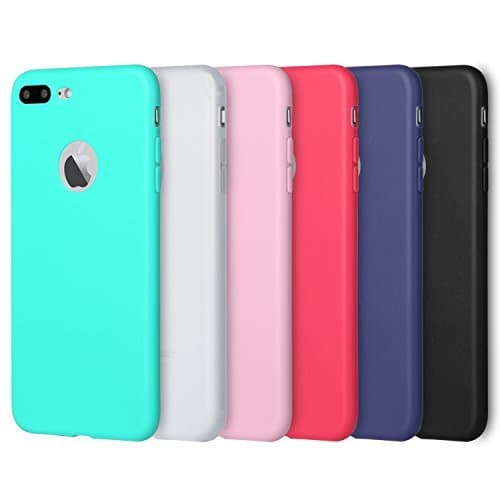 Pofesun Slim Fit Case Compatible for iPhone 8 Plus (2017)/ iPhone 7 Plus (2016) 5.5 inch, Soft TPU Gel Full Protective Anti-Scratch Resistant Cover, 6 Pack - Black/White/Pink/Red/Green/Royal Blue