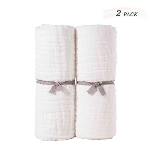 sense gnosis Baby White Bath Towels Set of 2 Natural Muslin Cotton Soft Hypoallergenic Breathable Blankets Absorbent Quick Dry Bathroom Towels for Babies and Adults 45 x 45 inch