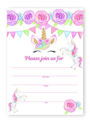 POP parties Magical Unicorn 20 Large Invitations - 20 Invitations + 20 Envelopes - Double Sided - Unicorn Lashes