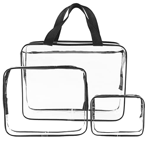 SKY TOUCH 3Pcs Clear Cosmetic Bag, Portable Clear Toiletry Bag With Zipper & Carry Handle For Travel Luggage Pouch And Bathroom Cosmetics And Cream Storage, Waterproof, Black