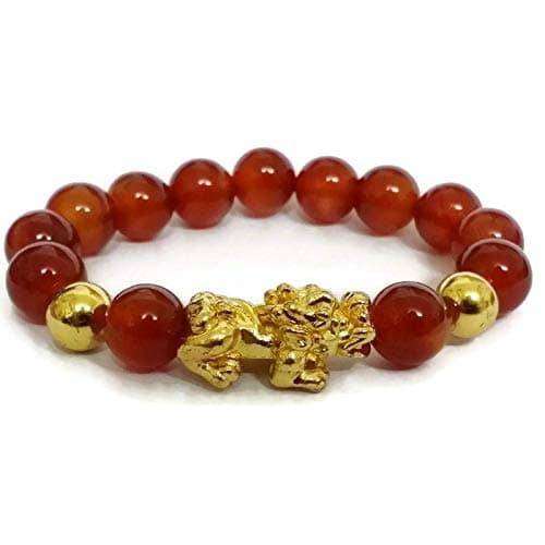 Lucky Bracelet Feng Shui Pi Yao or Pi Xiu with red Agate Beads for Good Luck and Wealth