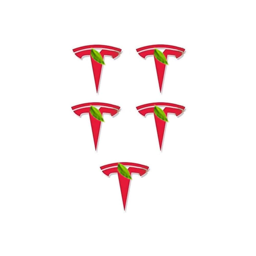 Center Cap Wheel Rim Logo T Emblem Decals Stickers 5 Pieces Compatible with Model 3 & Y [Red]