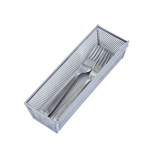 Smart Design Drawer Organizer - (9 x 3 Inch) - Steel Metal Mesh Tray - w/ Interlocking Arm Connection - Utensils, Silverware, Organization - Kitchen [Silver]