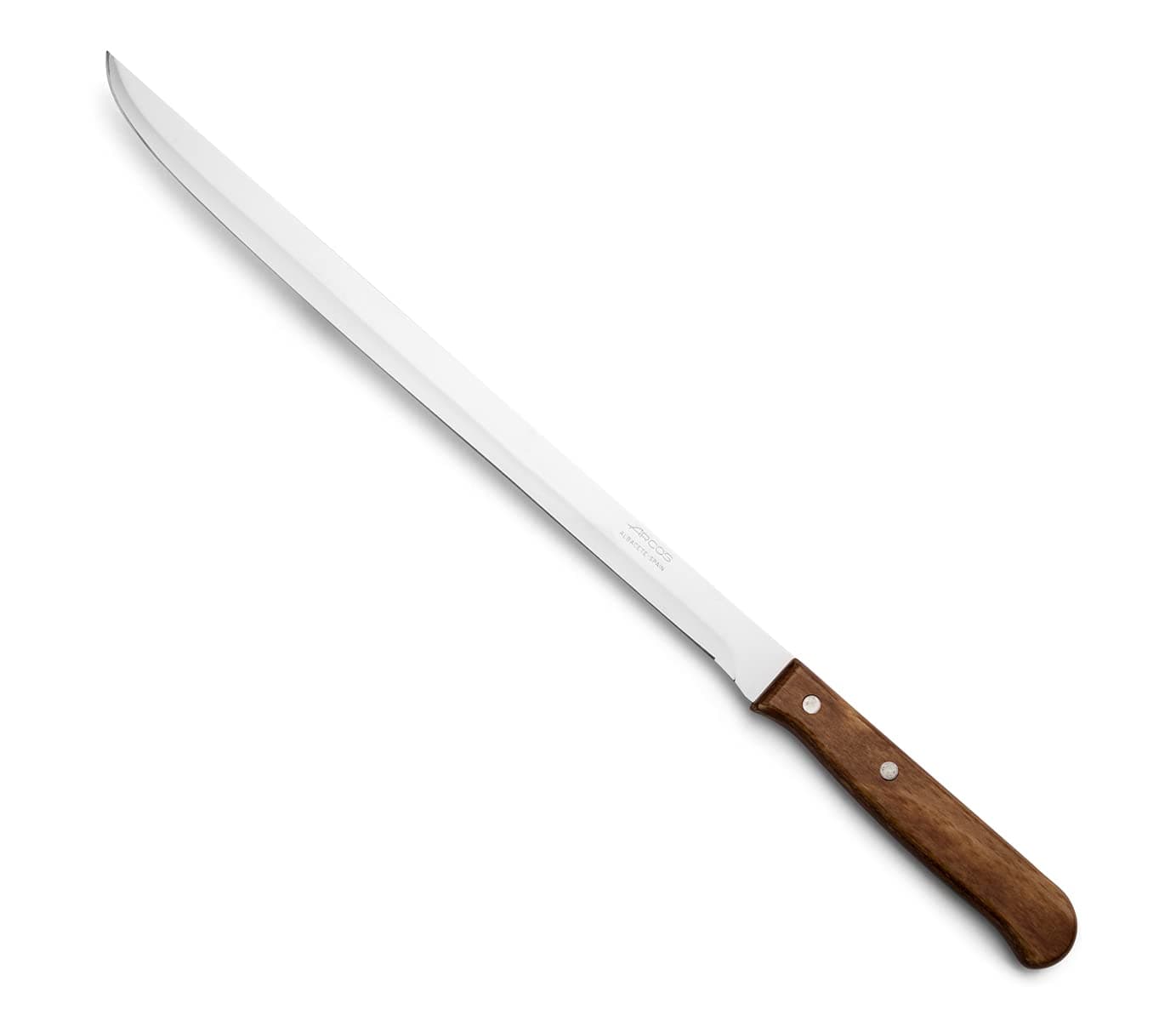 ARCOS Carving Knife 10 Inch Stainless Steel. Sharp Ham Slicer Knife to Cut Ham and Meat. Compressed Wood Handle and 250mm Blade. Series Latina. Color Brown