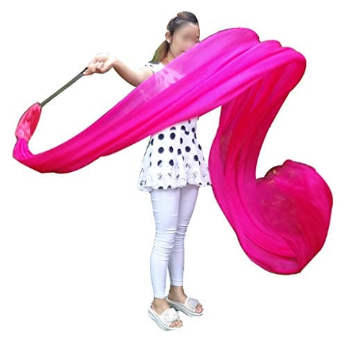 Winged Sirenny 4m Hand Painted Colorful Flowy Silk Ribbon Throw Streamer with Rods, Church Liturgical Praise & Worship Adoration Dance Banner, Practice Streamers for Beginners (Pink)