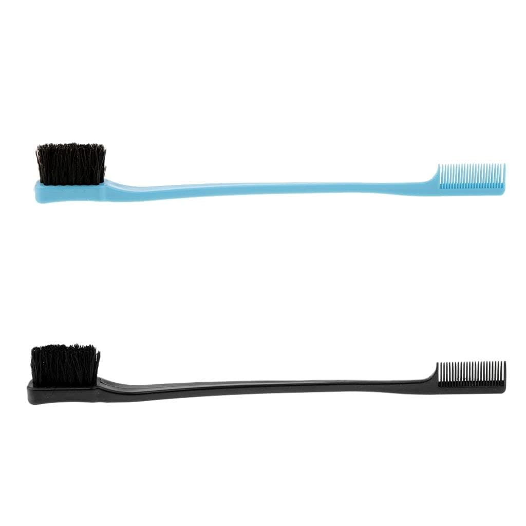 Fityle 2pcs 7 inches Smooth Gentle Hair Gel Edge Control Natural Look Polish Hair Tool Dual Ended Hair Comb Brush - Blue/Black