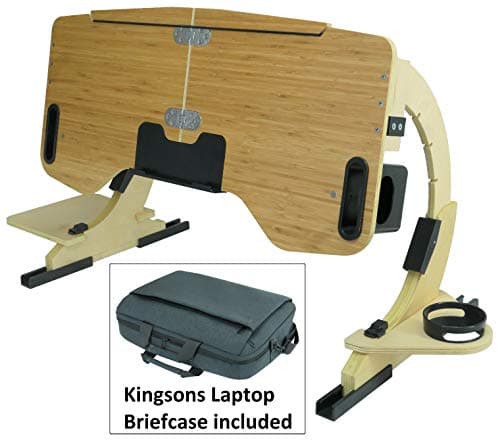 Portable Adjustable Laptop Bed Desk Stand Tray Table - Sturdy Wooden Workstation - Notebook or MacBook Compatible Limited Edition Whit Briefcase Included