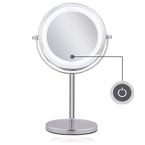 10 X Magnifying professional 7” Double sided make up mirror freestanding with magnified glass illuminated LED for mens and woman bathroom beauty large small shaving vanity (Touchscreen)