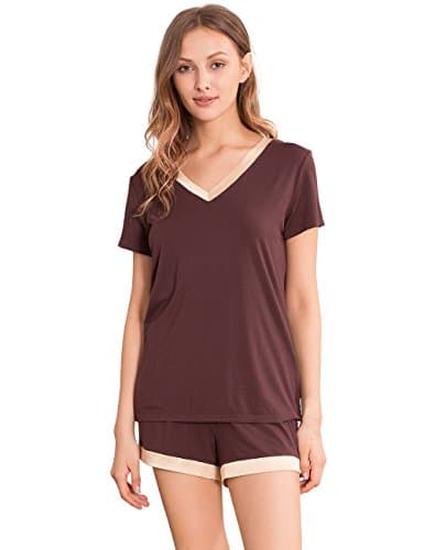 Pajama Set for Women Short Sleeve Sleepwear Silky Soft Bamboo Pjs Shorts Set 2-Piece Nightwear