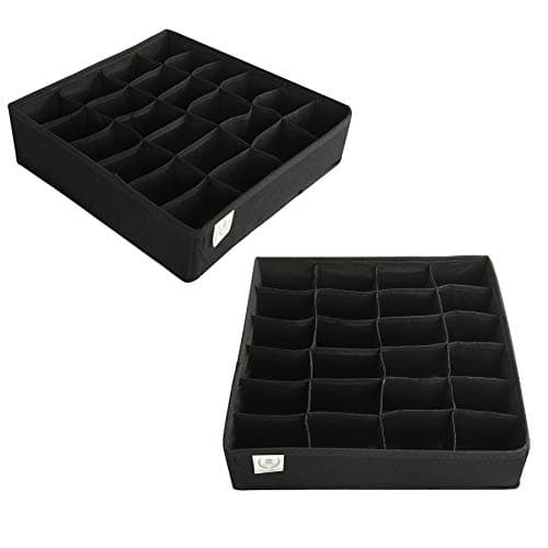 Drawer Divider, Zonyon Foldable Fabric Closet Organizer,Dresser Organizer,Storage Box,Room Organization for Underware,Ties,Belts,Socks,Tank Tops, lingerie,Closet,Wardrobe,2 Sets, Black