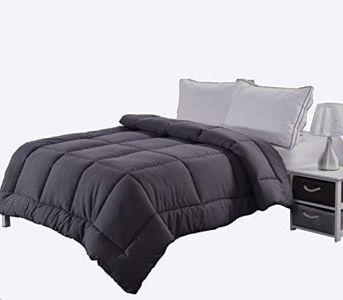 Ghooss Queen Down Alternative Quilted Comforter for Bedroom-Corner Duvet Tabs,Plush Microfiber Fill,Box Stitched,Comfortable for All Season,Dark Gray