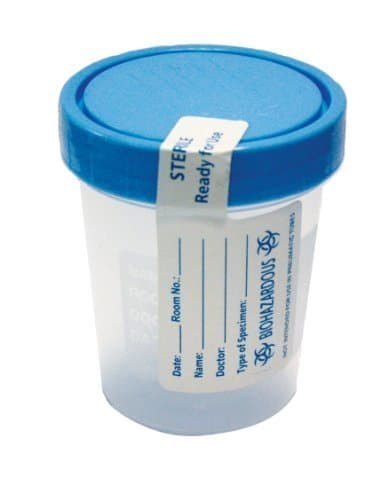 Andwin Scientific 840175-100 Specimen Cup Bottle, 90 mL/53 mm Sterile, 2" Height, 1" Wide, 2" Length, Plastic (Pack of 100)