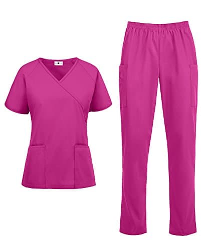 Women’s Classic Scrub Set (XS-3X, 14 Colors) – Includes Mock Wrap Top and Pant