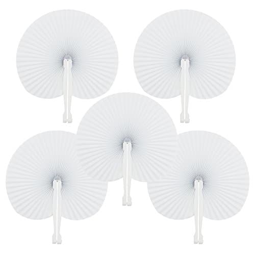 Grosun 24 Packs White Folding Fans Round Paper Fans Assortment for Wedding Favor Party Bag Filler