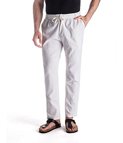 MUSE FATHMen’s Linen Drawstring Casual Beach Pants-Lightweight Summer Trousers