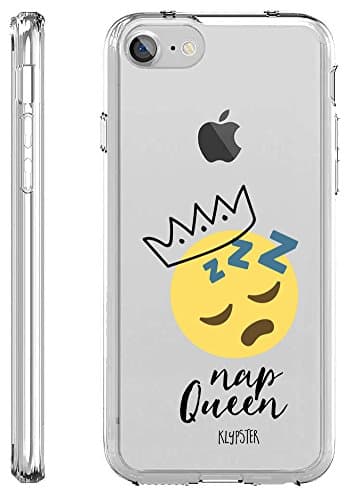 iPhone 7 Case Funny Nap Queen Emoji Girly Meme Transparent TPU Plastic Designer Case Cover For Teens Girls Women. Fits iPhone 7 7S [ KlypsterLite ]