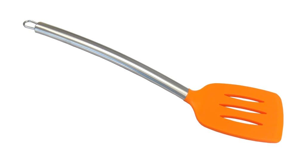 Kitchen Utensils Large Silicone Serving Mixing SLOTTED TURNER SPATULA with Heat Resistant Silicone and Stainless Steel Handle. ORANGE