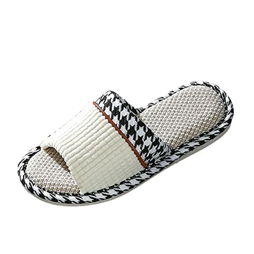 Flax Slippers House Shoes Slippers Indoor Outdoor Wearable Comfy-Home Slippers For Guest Home Flat Slippers Casual Women Non-Slip Slides Indoor Soft Womens Bedroom Slippers Womens Wide Fit