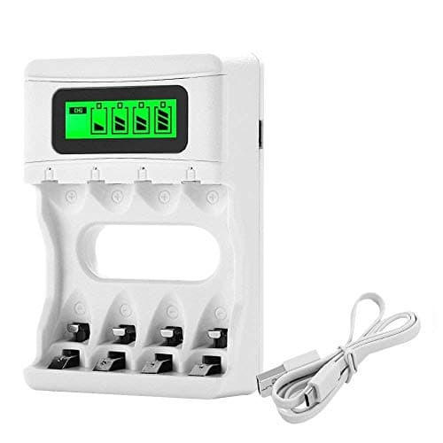 BONAI AA/AAA LCD Battery Charger for AA AAA Rechargeable Batteries Ni-MH Ni-CD with USB Input (USB Cable Included)