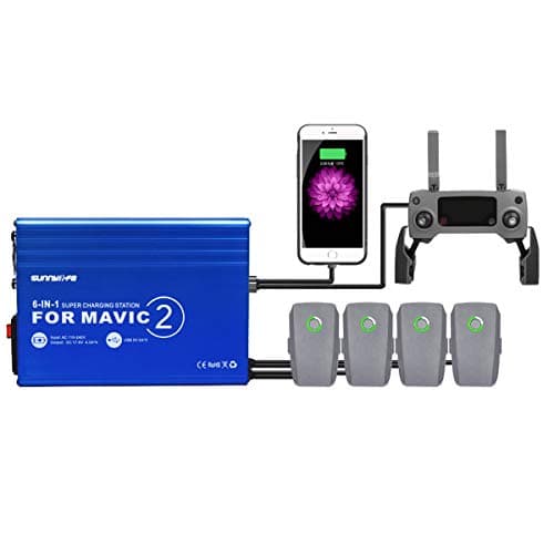 Mavic 2 Battery Charger, Accessories for DJI Mavic 2 Pro Zoom, 6 in 1 Rapid Parallel Battery Charging Hub Station, 4 Batteries, 2 USB Ports