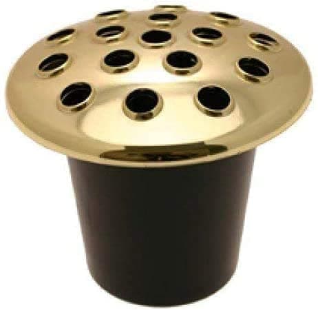 Black grave vase liner, made of plastic, with a golden lid, suitable as a graveyard vase