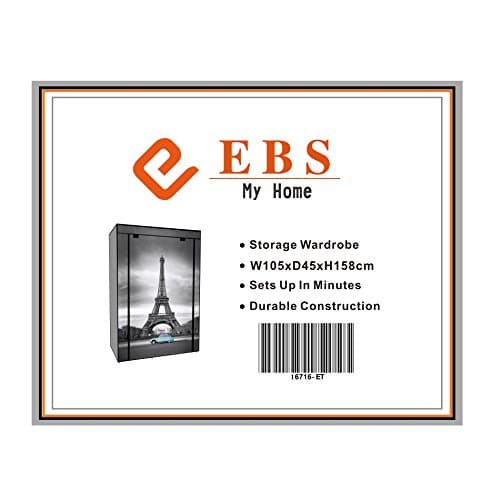 EBS Portable Canvas Wardrobe Closet Cupboard Clothes Shoe Storage Hanging Rail Shelves - Eiffel Tower frame