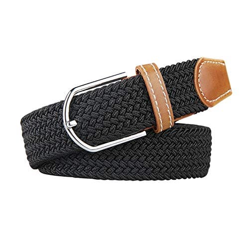Men Belts, Elastic Braided Stretch Belt with Covered Leather Buckle, for Men's Jeans, Trouser Belts