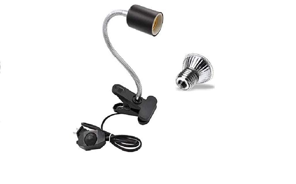 B&K Heat Lamp Holder, 2 x 25W + 220-240V Heating Light Stand with Clip for Aquarium Turtle Reptile (Black) with UV lamp