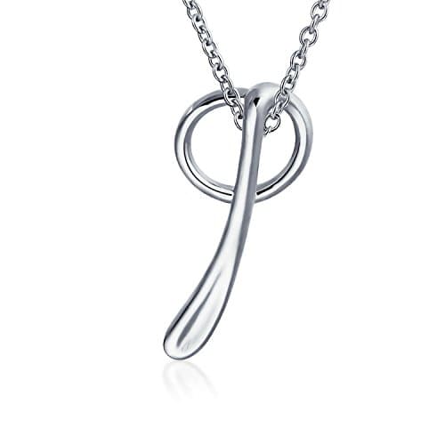 Letter Q Cursive Alphabet Script Initial Pendant Necklace For Women 925 Sterling Silver 18 Inches