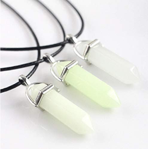 3 Pcs Luminous Luminous Fluorescent Hexagonal Moonstone Necklace Crystal Pendant Kida Necklace Crystal Gem Glowing Necklace Glow in Dark (Color Random)