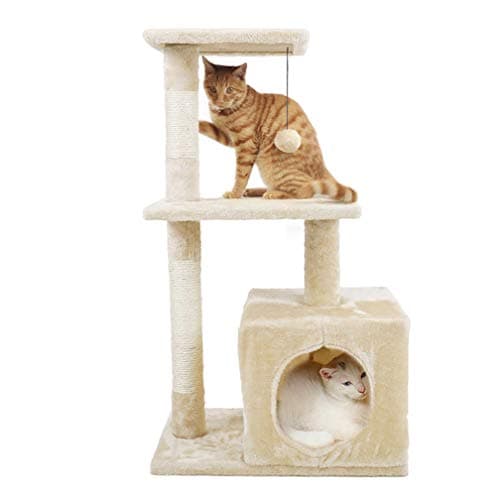 Zoogamo 34 Inches Tall Luxury Cat Tree Tower Stand 5 Levels Platform with Condo Scratching Posts Padded Perch and Dangling Ball Cat Home Furniture