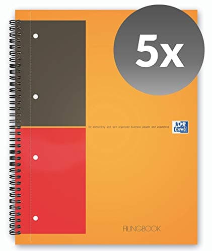 Oxford 100102000 Filingbook International 5-Pack A4 + Lined 100 Sheets with Extra Strong lid and 3 Removable tabs Orange - Clever Organization for Managers and Executives