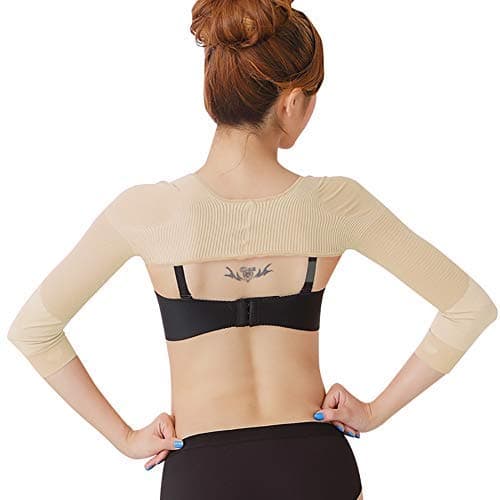 Women's Slimming Arm Shapers Back Shoulder Support Wrap Correct Posture Corrector Humpback Prevent Shaperwear Compression Massaging Arms Lymphedema Support (M(fit US XS), Nude)