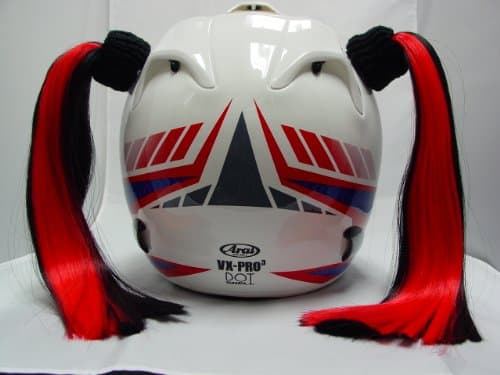 Black & Red Ladies Helmet Pigtails Works On Any Motorcycle or Other Helmet