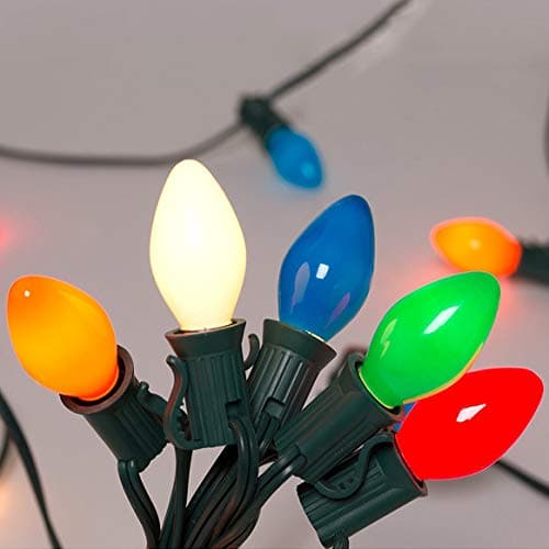 SkrLights 25Ft Christmas Lights C7 Multicolor Ceramic Lights Outdoor String Light for Holidays, Christmas, Prom, Party, Wedding, 25 Ceramic Bulbs C7 Light (Plus 2 Extra Bulbs), Green Wire
