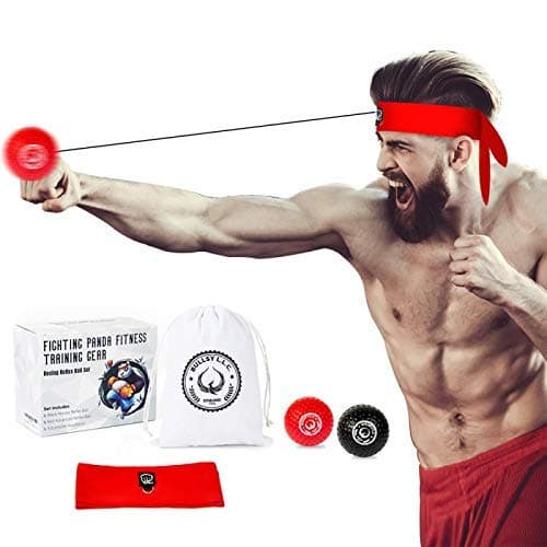 Fighting Panda Boxing Reflex Ball, 2 Difficulty Level Boxing Balls with Headband, Softer Than Tennis Ball, Perfect for Reaction, Agility, Punching Speed, Fight Skill and Hand Eye Coordination Training