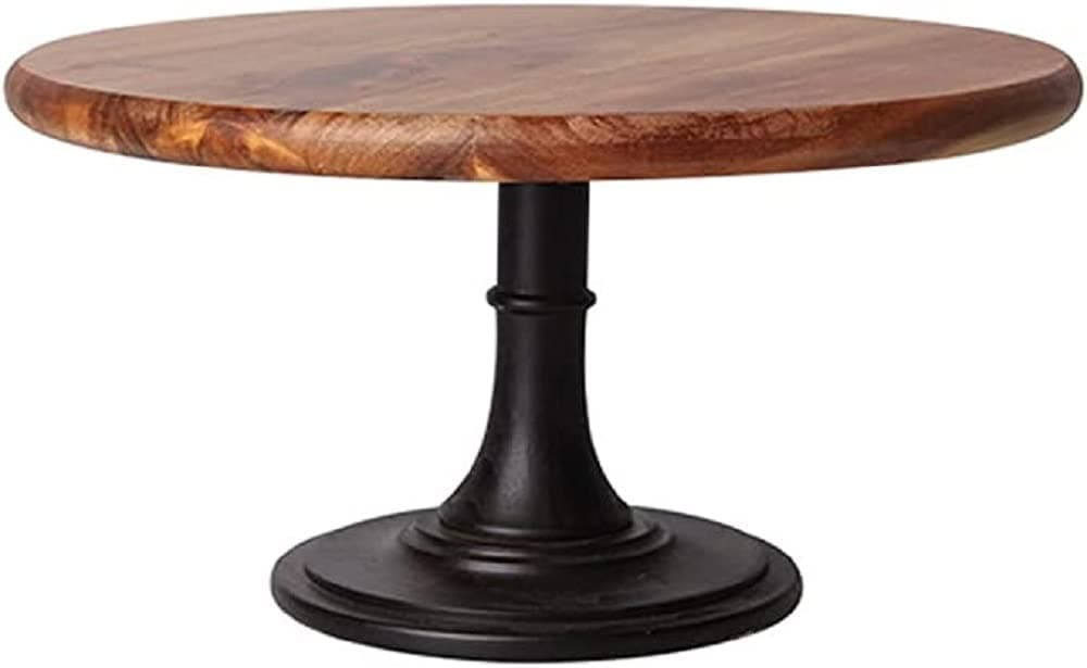 SisliyaAttrective Acacia Wood Cake Stand Wedding Cake Stand with Rustic Black Base, Dessert Display Stand, Round Cupcake Holder