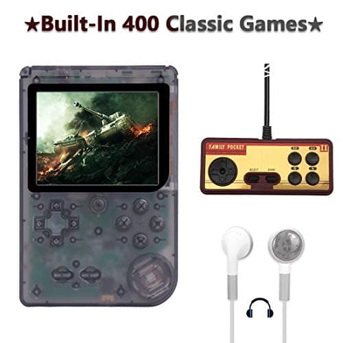 AKTOUGST Handheld Game Console, Retro Game Console 400 Classic Game FC System Video 3 Inch with Headphone Portable Mini Extra Controller Support TV 2 Player,Gift for Child Adult, (Transparent Black)