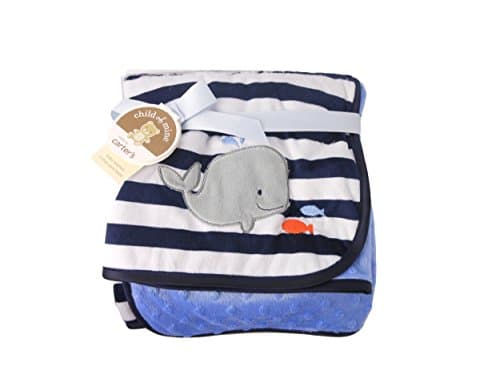Carters Child of Mine Blue Baby Boy Stripe Blanket with Whale Decoration