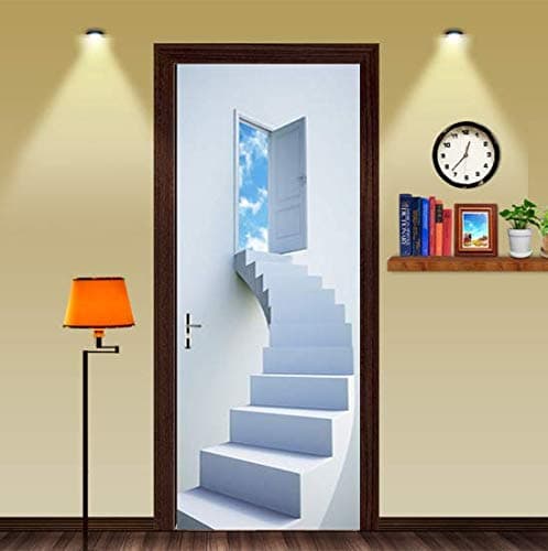 FLFK 3D White Spiral Stairs Door Murals Self Adhesive Door Stickers for Living Room Kitchen Bedroom 30.3x78.7 inch