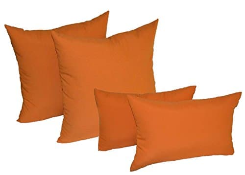 Set of 4 Indoor / Outdoor Pillows - 2 Square Pillows & 2 Rectangle / Lumbar Decorative Throw Pillows - Elegant Solid Harvest Orange - Choose Size (17" x 17" square & 11" x 19" lumbar)