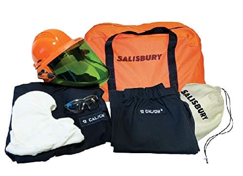 by Honeywell 12 Cal ARC Flash Suit KIT Coat and Pants Balaclava W/ AS1200 Hard HAT Saftey Glasses and Storage Bag Size L Blue