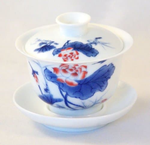 Bana Blossom and Leaf Chinese Gaiwan (Traditional Chinese Teaware Comprised of a Cup, Saucer and Lid) and Pu-erh Tea Sample