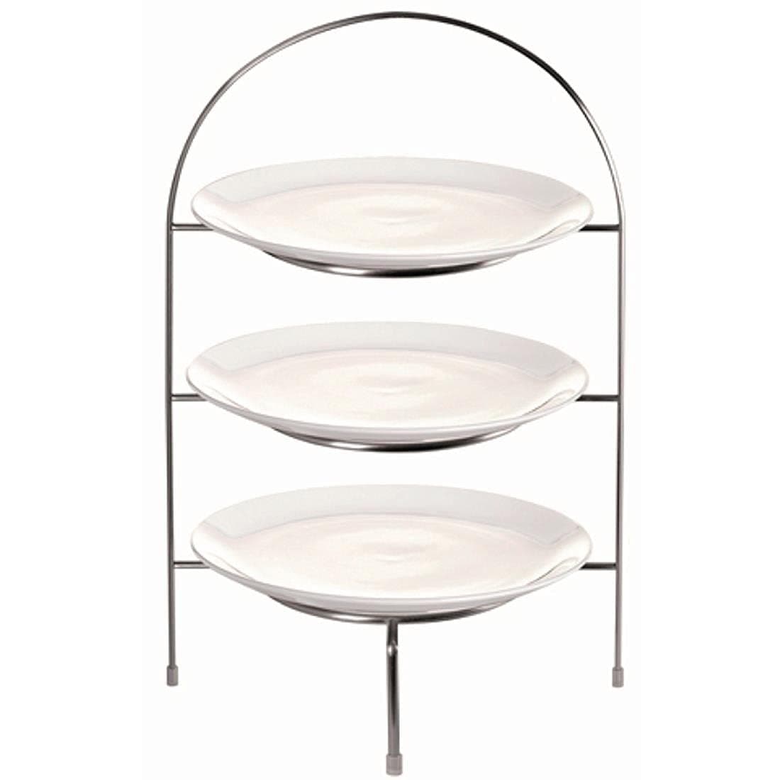 Afternoon Tea 3-Tier Stand for Plates Up To 21 cm/8.25 inch, Chrome, Size: 380(H) mm x 240(W) x 205(D) mm, Plate Ring 15.5 cm, Non-Slip Foot Bungs, CL571