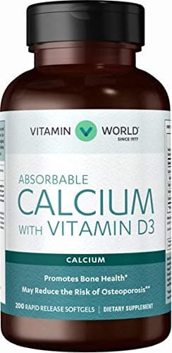 Vitamin World Absorbable Calcium with Vitamin D3 200 Softgels, Rapid-Release, Gluten Free